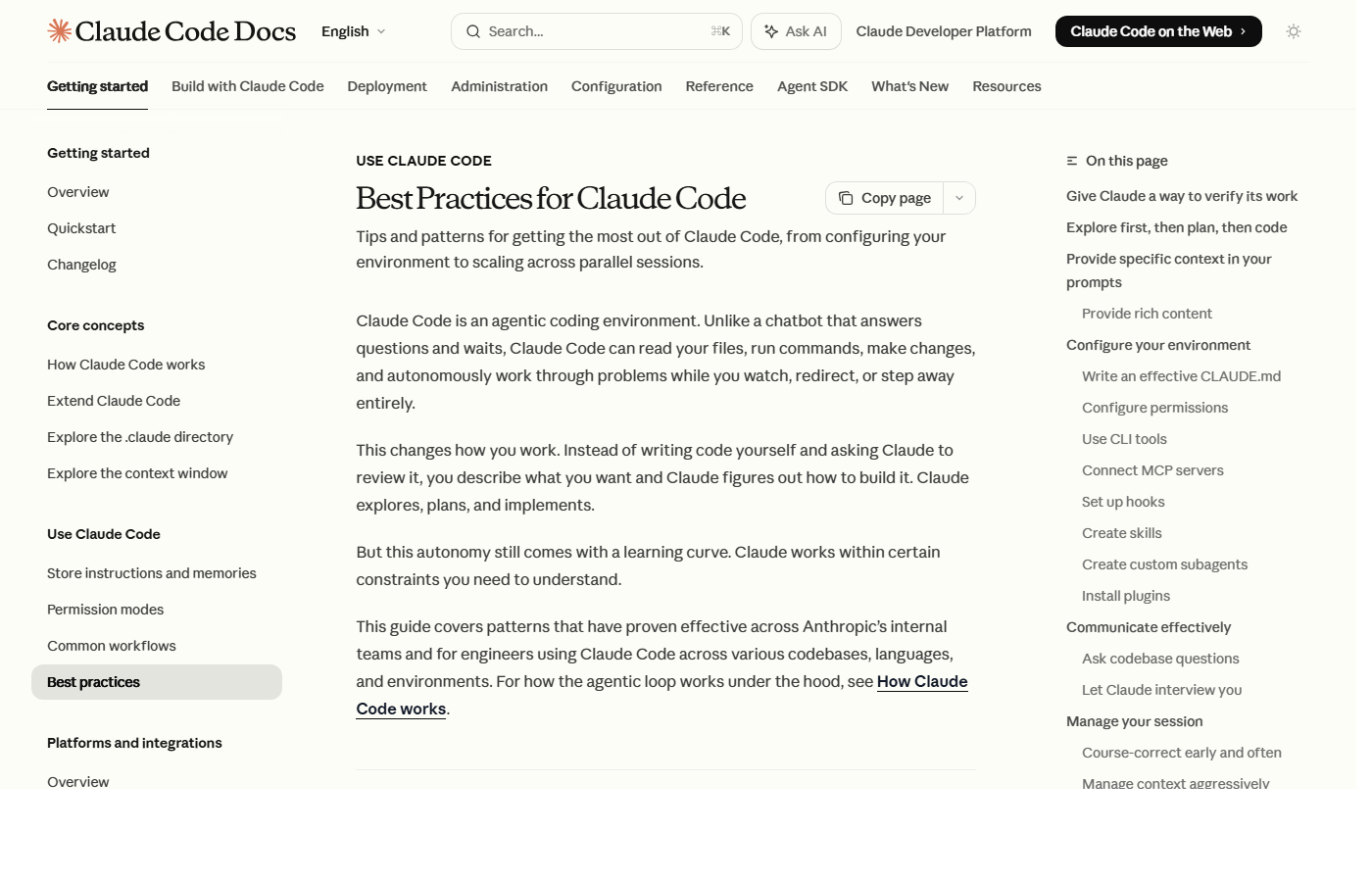 Claude Code Docsの Best Practices ページトップ