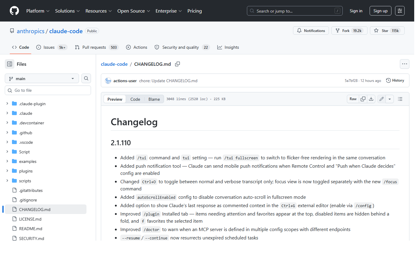 Claude Code CHANGELOG (GitHub)
